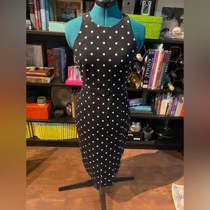 Black and white polka dot banana republic maxi length pencil skirt dress stretch